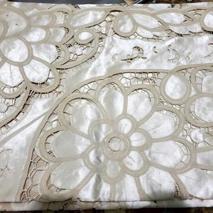 New Cream Embroidered Silky Tablecloth with Napkins